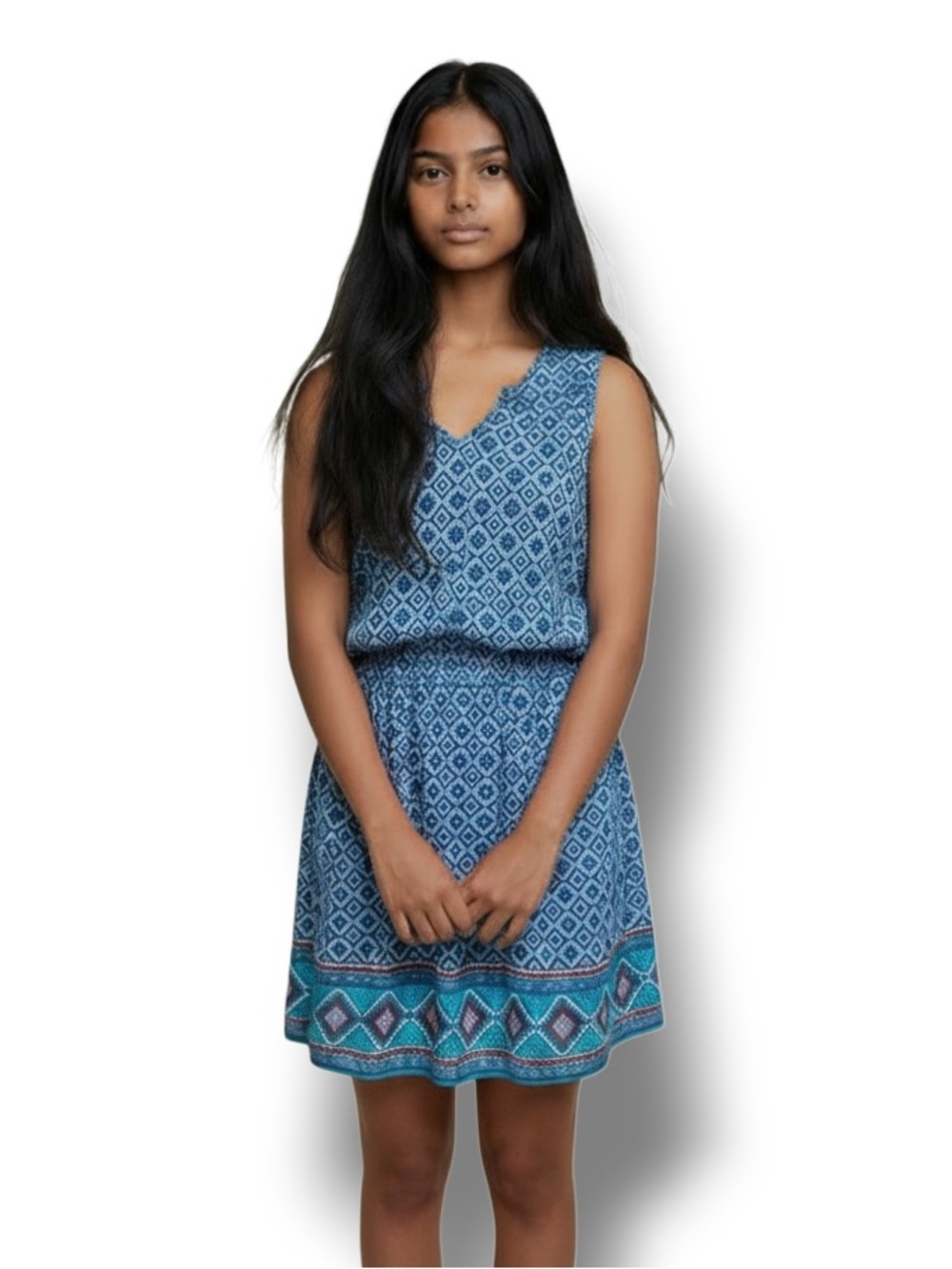 Love Reign Women’s Sleeveless Cut-Out V Neck Mini Dress, Blue, size M